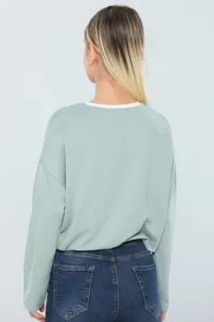 Kadın Likralı Ayarlanabilir Bağcıklı Sweatshirt Mint