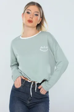 Kadın Likralı Ayarlanabilir Bağcıklı Sweatshirt Mint
