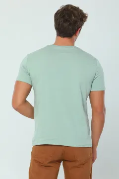 Erkek Likralı Bisiklet Yaka Baskılı T-shirt Mint