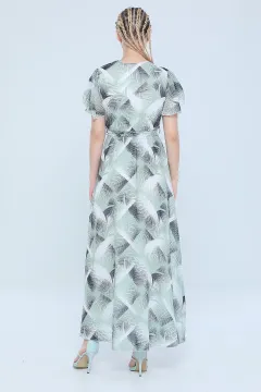 Kadın Anvelop Yaka İç Astarlı Kol Etek Volanlı Uzun Şifon Elbise Mint