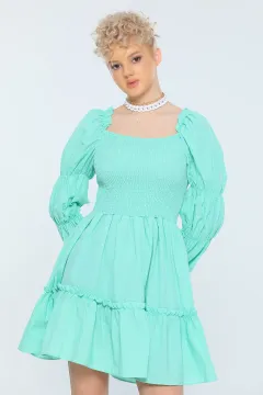 Kadın Likralı Puantiyeli Mini Elbise Mint