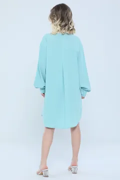 Kadın Oversize Süs Cepli Gömlek Tunik Mint