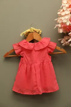 Kız Bebek Astarlı Bebe Yaka Puantiyeli Şifon Elbise Nar Çiçeği