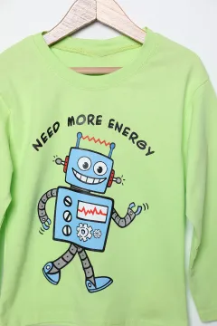 Need More Energy Baskılı Erkek Çocuk Sweatshirt Fıstık Yeşili