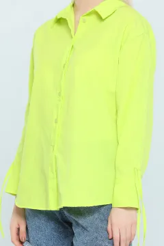 Kadın Kol Büzgülü Detaylı Salaş Gömlek Neon Yeşil