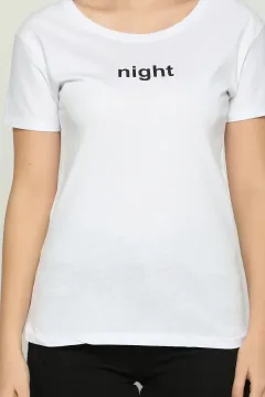 Nigt Baskılı Sevgili Kombin Kadın T-shirt Beyaz