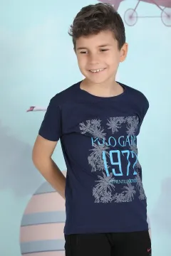 Erkek Çocuk Likralı Ön Baskılı T-shirt Lacivert