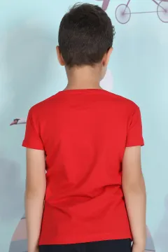 Erkek Çocuk Likralı Ön Baskılı T-shirt Kırmızı