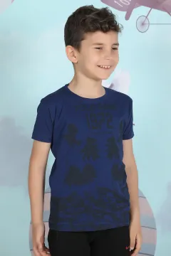 Ön Baskılı Erkek Çocuk T-shirt Lacivert