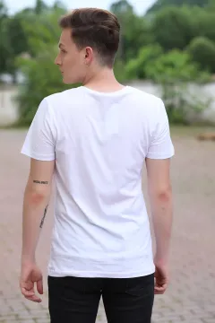 Ön Baskılı Erkek T-shirt Beyaz
