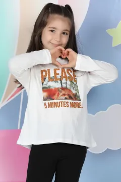 Ön Baskılı Kız Çocuk T-shirt Ekru