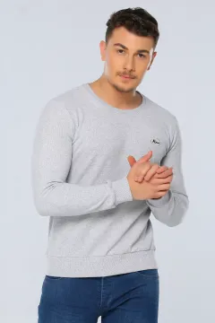 Ön Kabartmalı Erkek Sweatshirt Gri