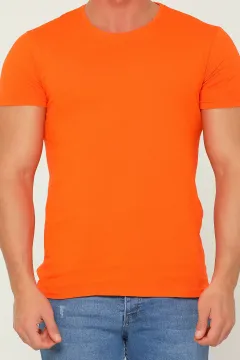 Erkek Likralı Bisiklet Yaka Slim Fit Basic Body T-shirt Orange