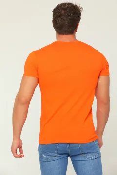 Erkek Likralı Bisiklet Yaka Slim Fit Basic Body T-shirt Orange