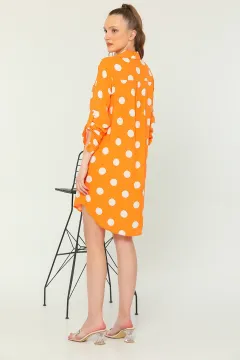 Kadın Kol Apoletli Puantiyeli Gömlek Tunik Orange