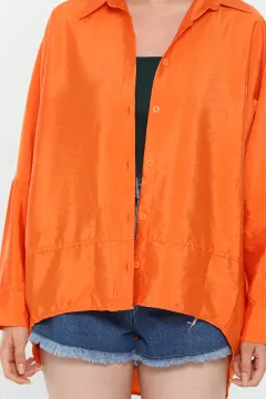 Kadın Oversize Uzun Kollu Ayrobin Gömlek Orange