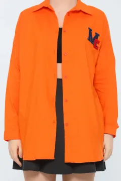 Kadın Oversize Yaka Armalı Ceket Gömlek Orange