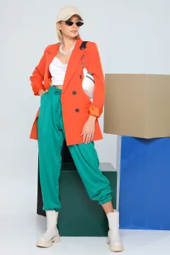 Kruvaze Yaka İç Astarlı Blazer Kadın Ceket Orange