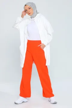 Kadın Bol Paça Ön Çımalı Eşofman Pantolon Orange