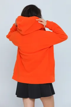 Kadın Sevgili Kombini Kapüşonlu Fermuarlı Polar Sweatshirt Orange