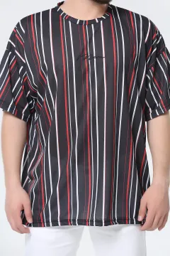Oversize Çizgili Erkek T-shirt Füme