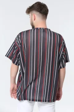 Oversize Çizgili Erkek T-shirt Füme