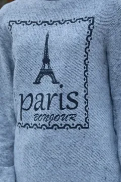 Paris Basklı Sweatshirt Gri