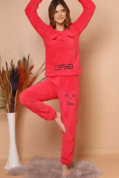 Peluş Pijama Takım Fuşya