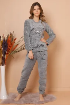 Peluş Pijama Takım Gri