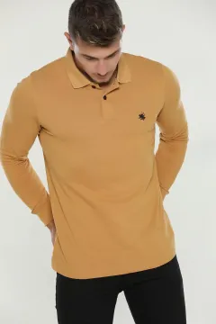 Polo Yaka Armalı Sweat-shirt Hardal