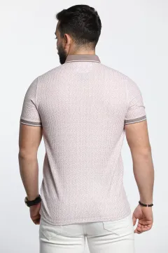 Polo Yaka Ön Düğme Detaylı Desenli Erkek Tişört Bej