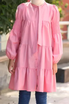Kadın Modest Tesettür Gömlek Tunik Pudra
