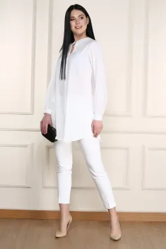 Sahte Cepli Pantolon Beyaz