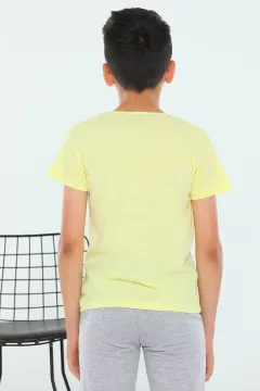 Erkek Çocuk Likralı Bisiklet Yaka Baskılı T-shirt Sarı