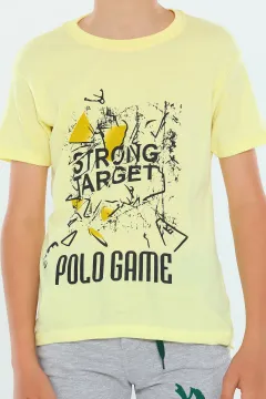 Erkek Çocuk Likralı Bisiklet Yaka Baskılı T-shirt Sarı