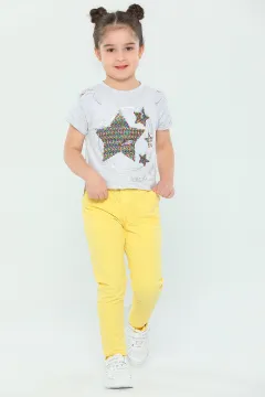Kız Çocuk Cepli Pantolon Sarı