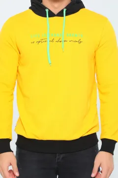 Erkek Likralı Kapüşonlu Slim Fit Sweatshirt Sarı