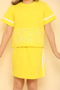 Kız Çocuk Likralı T-shirt Etek İkili Takım Sarı