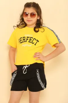 Kız Çocuk Likralı T-shirt Şort İkili Takım Sarı