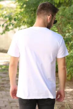 Şeritli Erkek T-shirt Beyaz