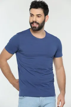 Sıfır Yaka Bay Slim Fit T-shirt İndigo