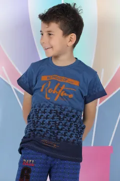Simit Yaka Baskılı Erkek Çocuk T-shirt İndigo