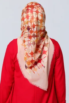 India Flamlı Coton Kadın Eşarp Bejorange