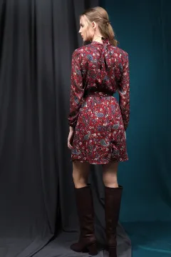 Sırtı Bağlamalı Desenli Elbise Bordo