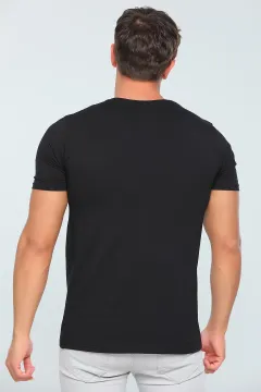 Erkek Likralı Bisiklet Yaka Slim Fit T-shirt Siyah
