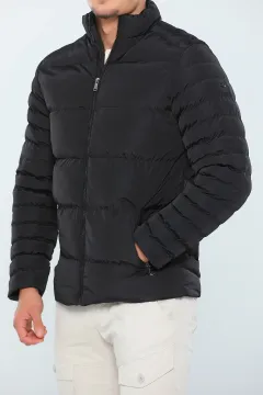 Erkek İç Astarlı Kışlık Şişme Mont Siyah