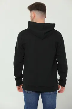 Erkek Sevgili Kombini Kapüşonlu Silüet Baskılı Sweatshirt Siyah