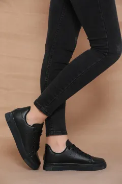 Kadın Bağcıklı Sneaker Spor Ayakkabı Siyah