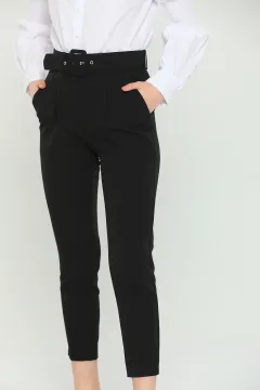 Kadın Ekstra Yüksek Bel Cepli Kumaş Pantolon Siyah