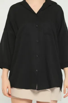 Kadın Oversize Kapri Kol Gömlek Siyah